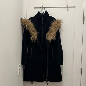 Mackage Black Coat with Brown Real Fur Trim